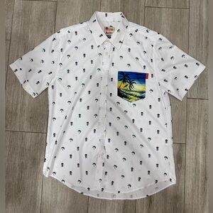 Men's RSVLTS Bob Ross Happy Little Palm Trees Short Sleeve White Shirt Sz Large